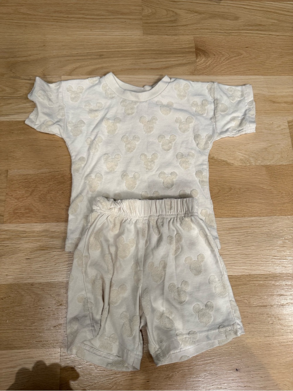 Disney Cream Kids Terry Cloth Mickey Head Motif - Matching Top & Shorts 2T